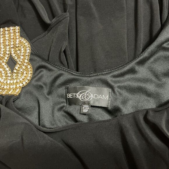 Betsy And Adam Black Mini Dress 10P Chiffon Overlay Sequin Shoulder Strap Lined - Picture 6 of 7